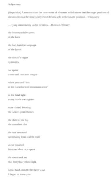 Subjacency, Pedestal No. 94, March, 2025