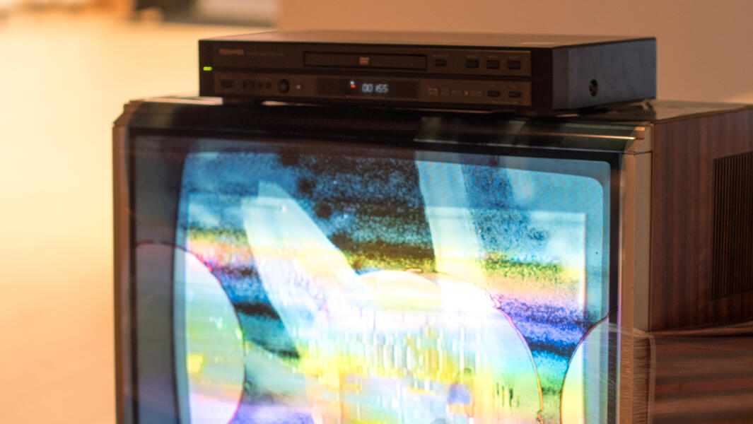 Detail shot of one the televisions in the installation