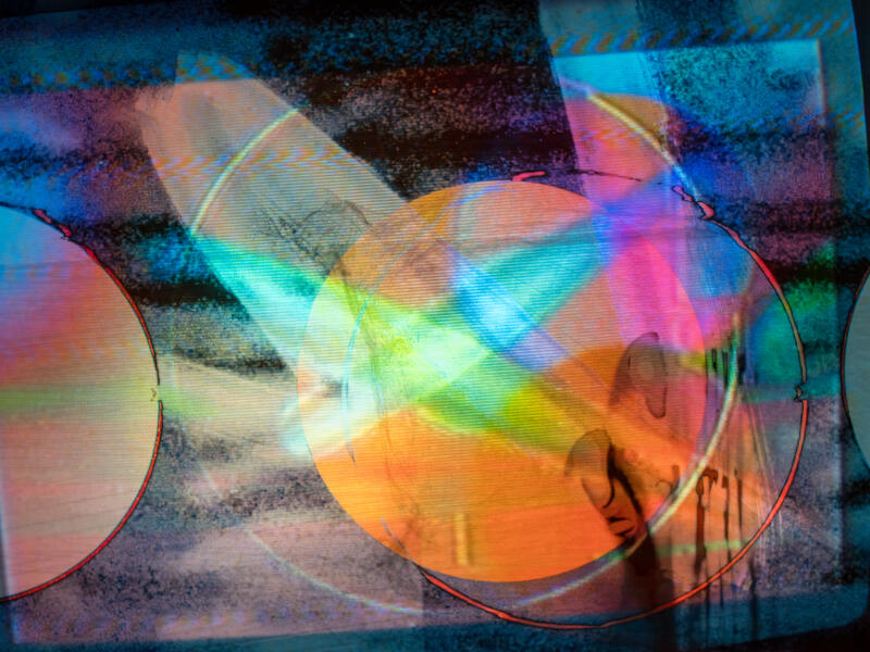 Detail shot of one of the screens covered by the film prints