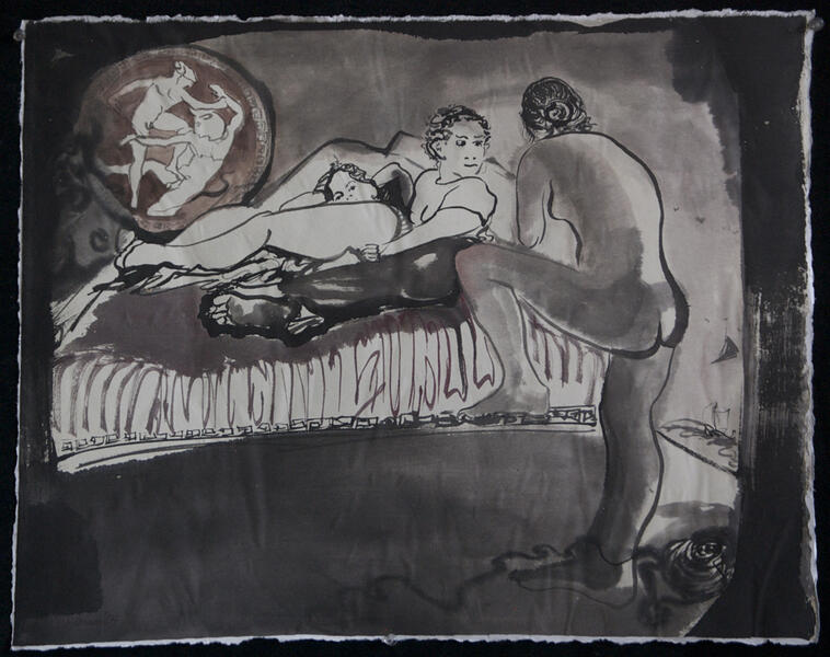 Who's Talking Bull I, 2009, 25 x 30 x 1.5 (with frame), ink watercolor on Hsuan paper