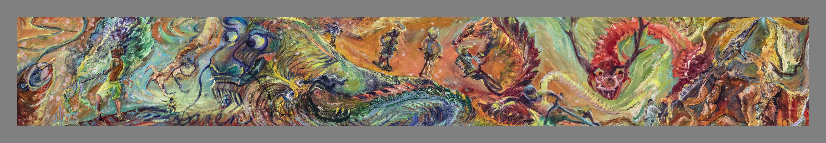 Approaching The Dragon's Edge, 115 x 15.5 x 1, oil on canvas,2025