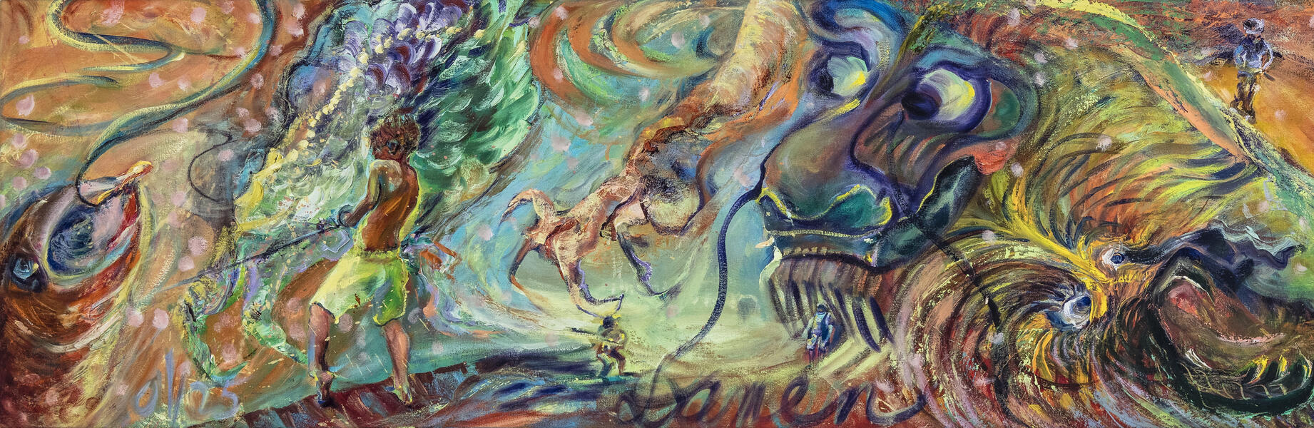 Approaching The Dragon's Edge, 115 x 15.5 x 1, oil on canvas,2025