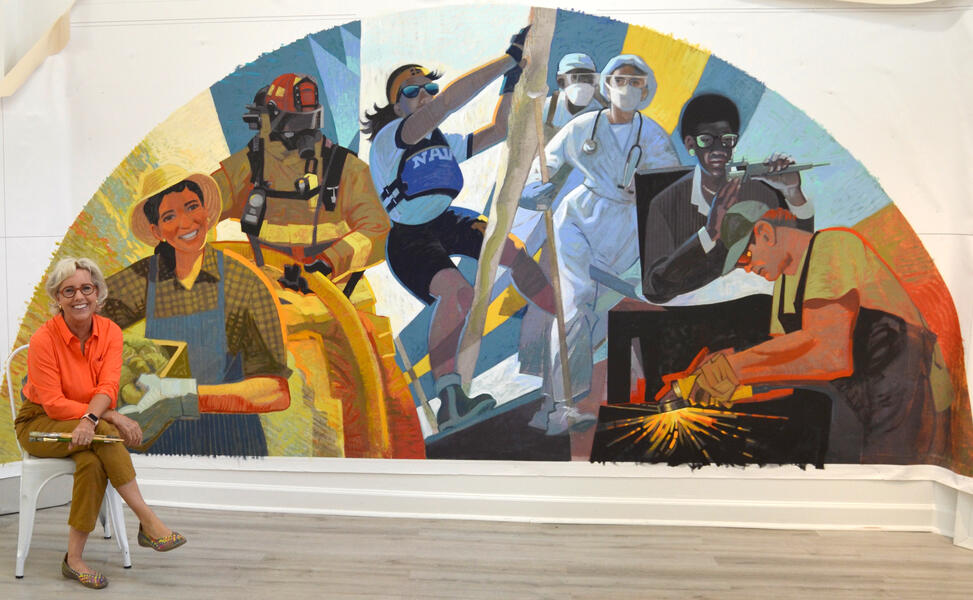 Working Hands by Sally Wern Comport, second mural of diptych prior to installation at Anne Arundel County Council Chambers