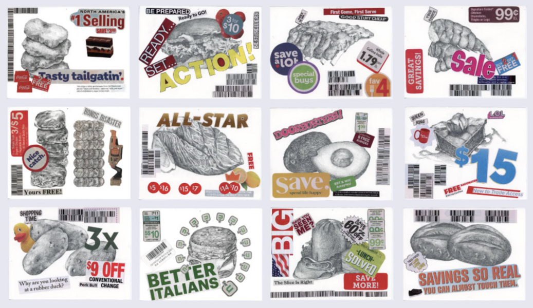 Big Value Exhibition, Studies for Still Life (Grocery Series), mixed media, 6.0 x 8.0 inches each