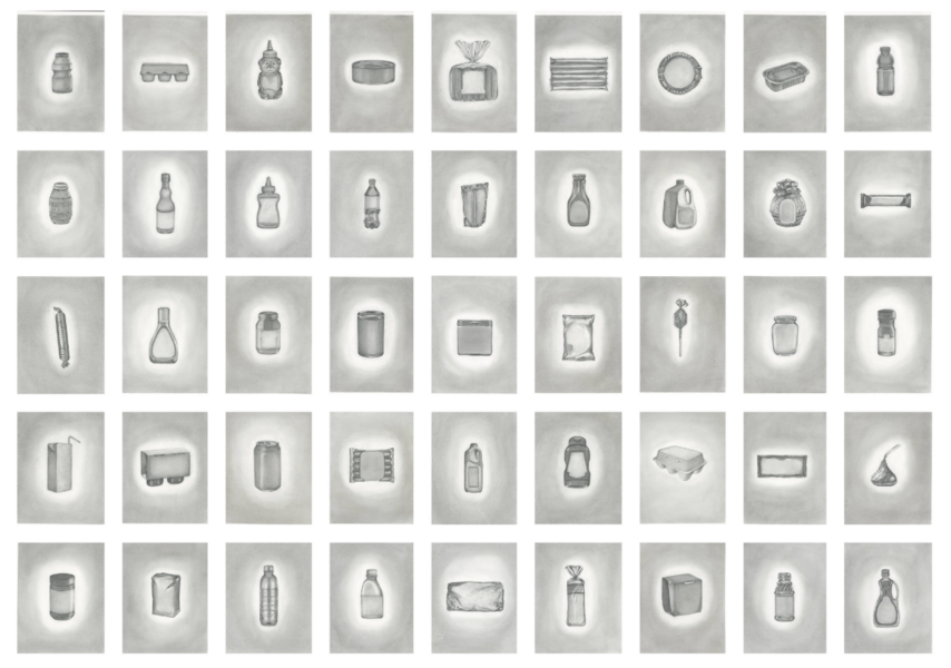 Studies for Still life II (Grocery series), graphite on paper, 8.0 x 10.0 inches each