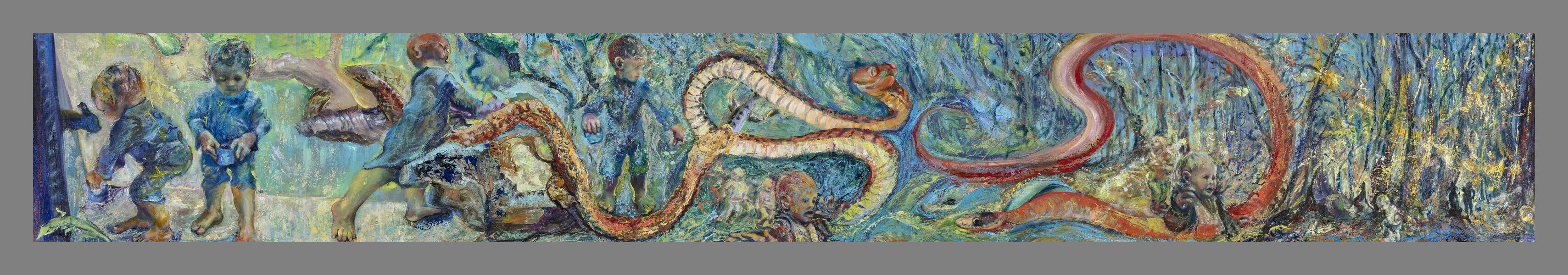 Mindfulness:Snakes 15.5 x 115.5 x 1, oil on canvas, 2025