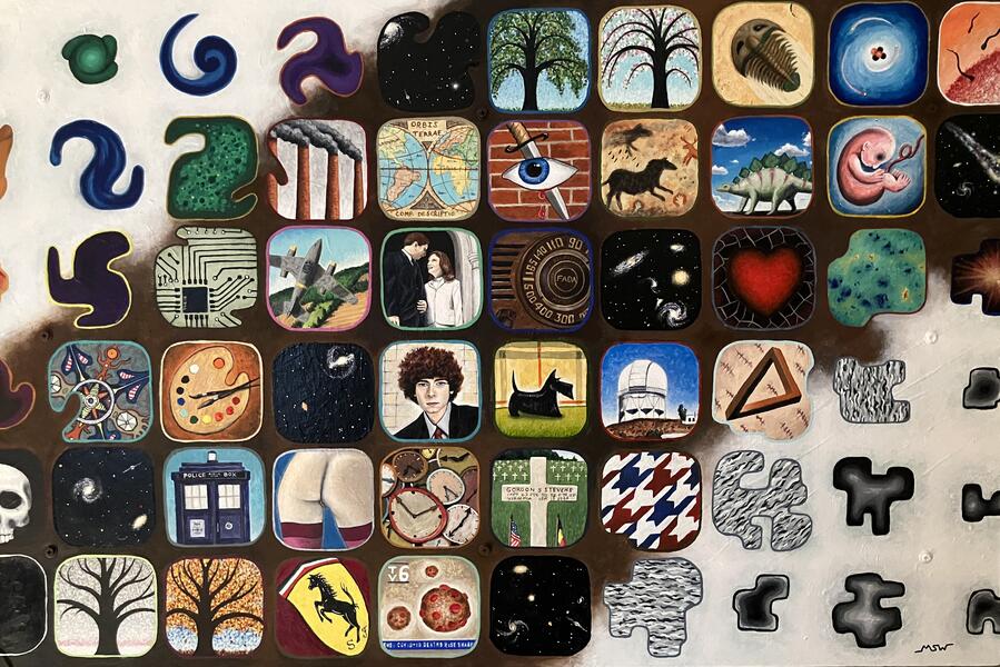 Graphical self-portrait with time advancing from right to left along the X-axis coupled with memories, dreams, and delusions arranged from top to bottom on the Y-axis.