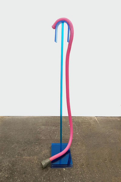 Pink Rbbr Cane, 2022. Silicone rubber, wire, lucite. 40” x 15” x 20”