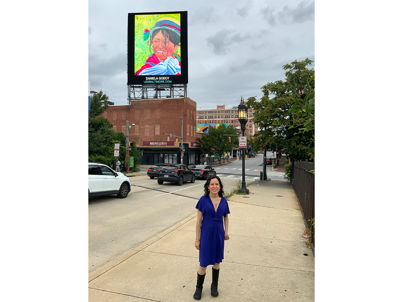 Artist with Blossoming, on LED Baltimore 52 Ft, Billboard,