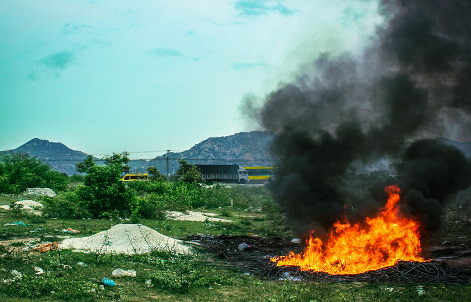 Fire Off The Highway In Vietnam