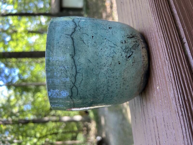 Small Celadon Raku pot