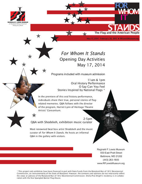 Historiography / Reification File IV (Historical Contingencies): Shodekeh's Opening Day + Star Spangled Banner kiosk presentation as Music Curator for For Whom It Stands at the Reginald F. Lewis Museum, 2014.