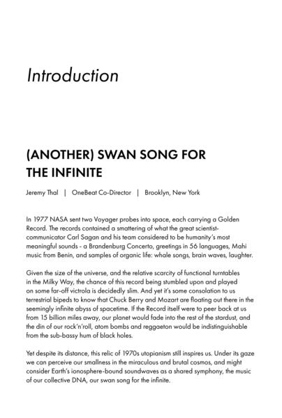 Astromusical Subspace Transmission Exhibit B (Curved Space): Another Swan Song For the Infinite for the One Beat Zine, 2018. 