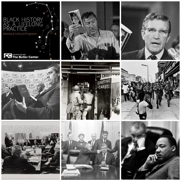 Anti-Racist Creative Interventions Exhibit A (Community Inspirations): Shodekeh's Kerner Report Legacy Cards, Black History Lab & co-development for Black History as a Lifelong Practice programming @ The Butler Center of Colorado College, 2025.