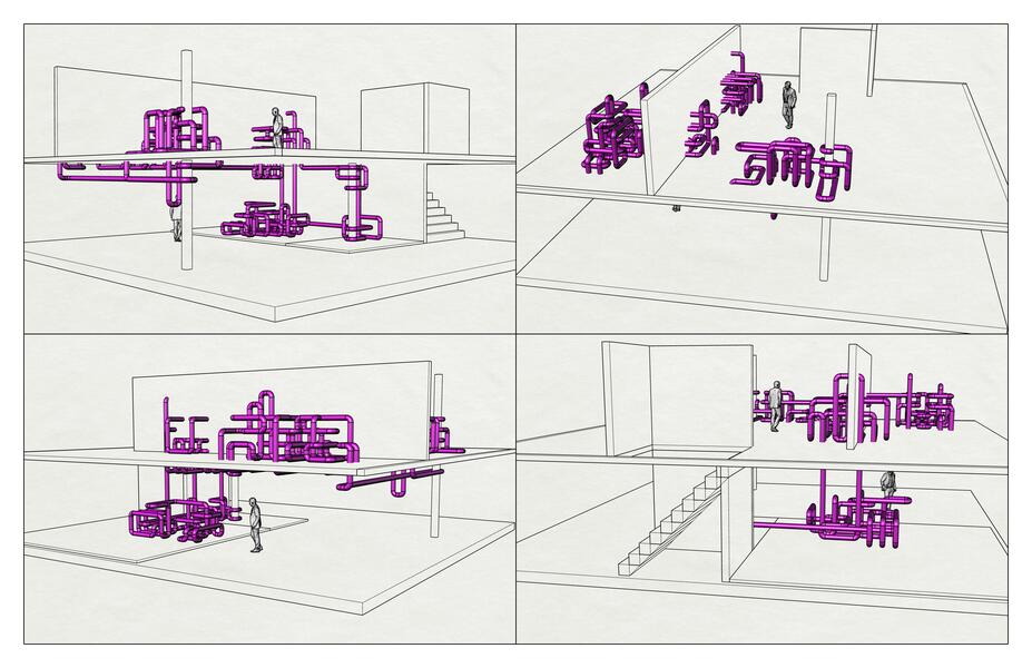 Design for a multi-floor, multi-room interior space