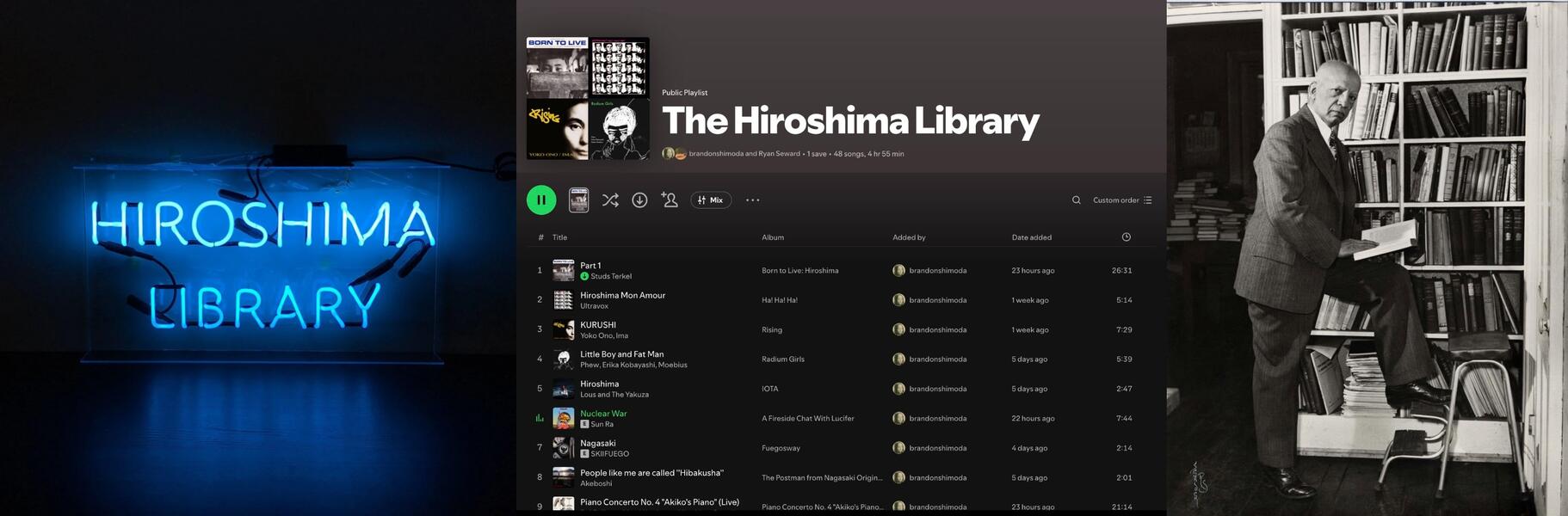 Anti-Racist Creative Consultations IV (Community Exhibitions): The Hiroshima Library by Brandon Shimoda at the Seay Music Library, a two-way installation inspiration to Shodekeh's The Carter G. Woodson Lab @ The Butler Center, 2025 - 2026.