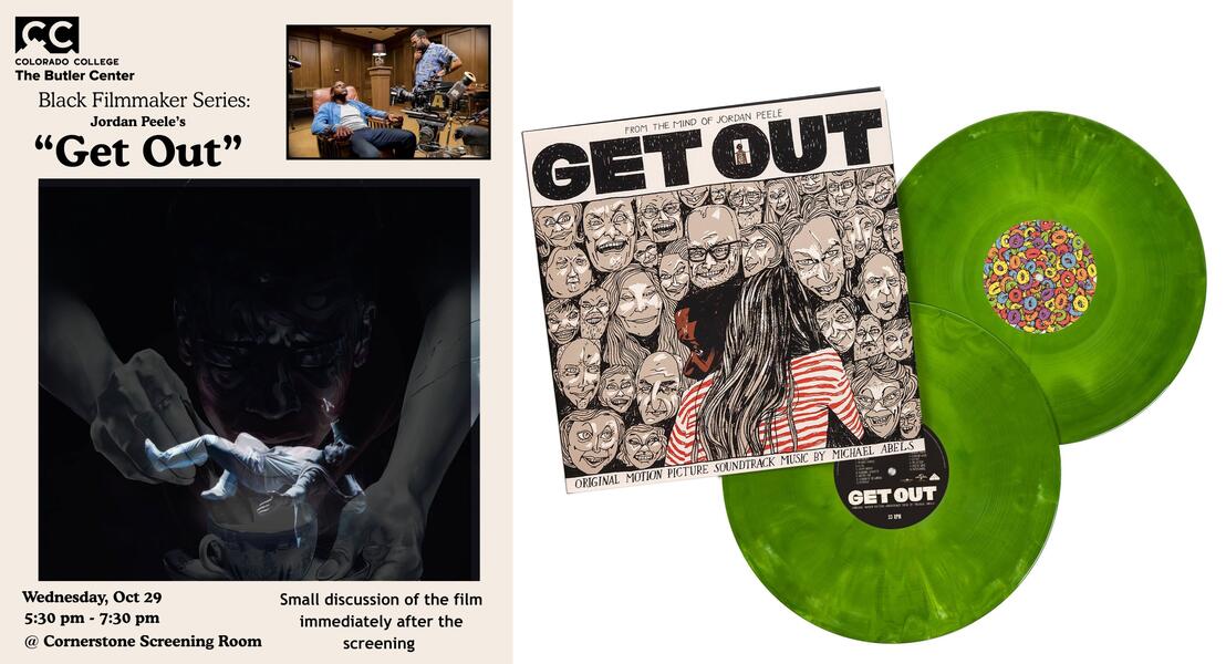 Anti-Racist Creative Interventions Exhibit A (Community Screenings): Get Out film screening hosted by Shodekeh in collaboration with the Butler Center. Bingo card from the film's soundtrack was utilized during the Q&A session of this event, 2025.