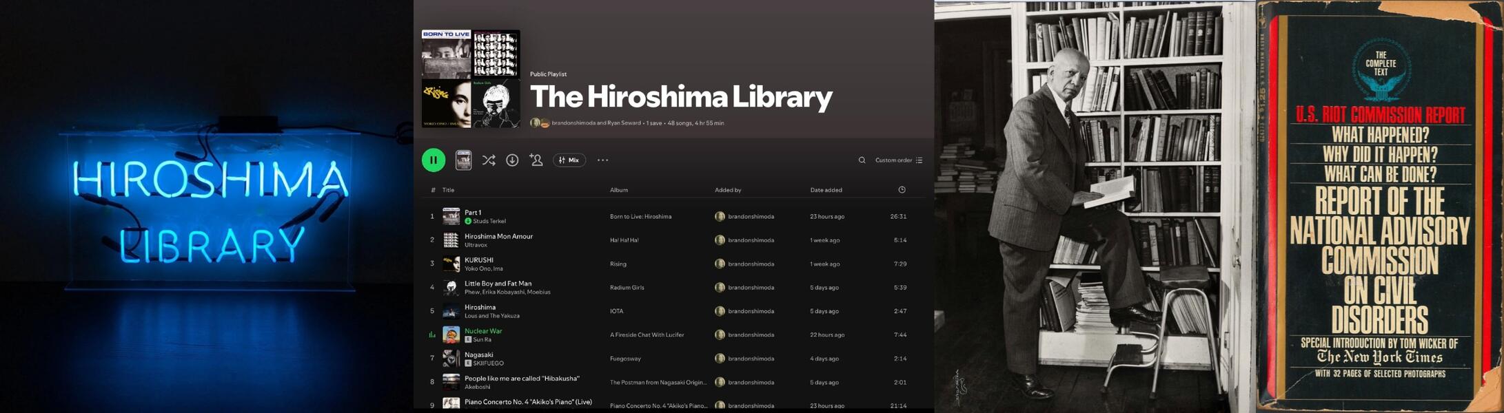 Anti-Racist Creative Consultations IV (Community Installations): The Hiroshima Library by Brandon Shimoda at the Seay Music Library, a non-linear inspiration to Shodekeh's The Carter G. Woodson Lab @ The Butler Center, 2025 - 2026.