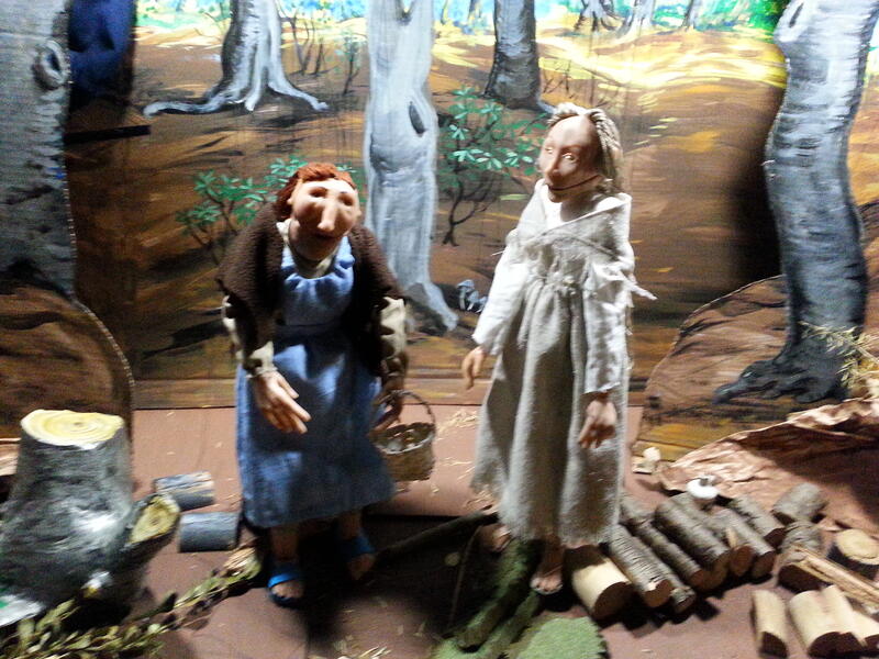 Mixed media marionettes on set for THE FOREST CHILREN project