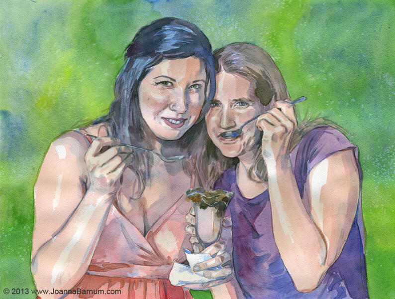 Amy and Eileen Eating Chocolate Ice Cream with Butterscotch Schnapps and Hot Fudge