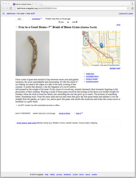 Screenshot of Bison Grass posted to Craigslist