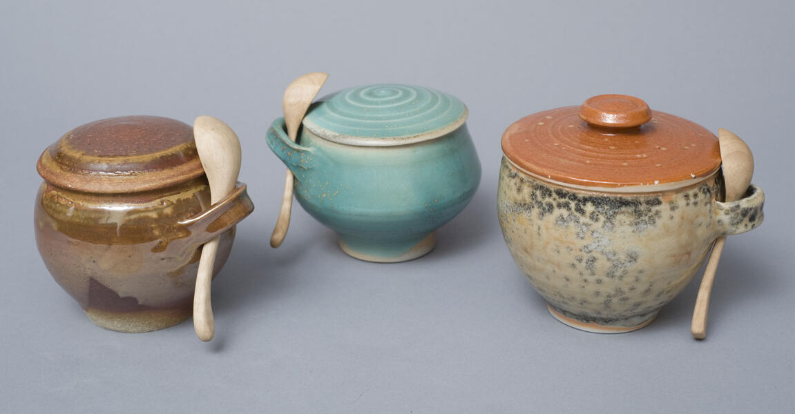Sugar bowls with handmade wooden spoons