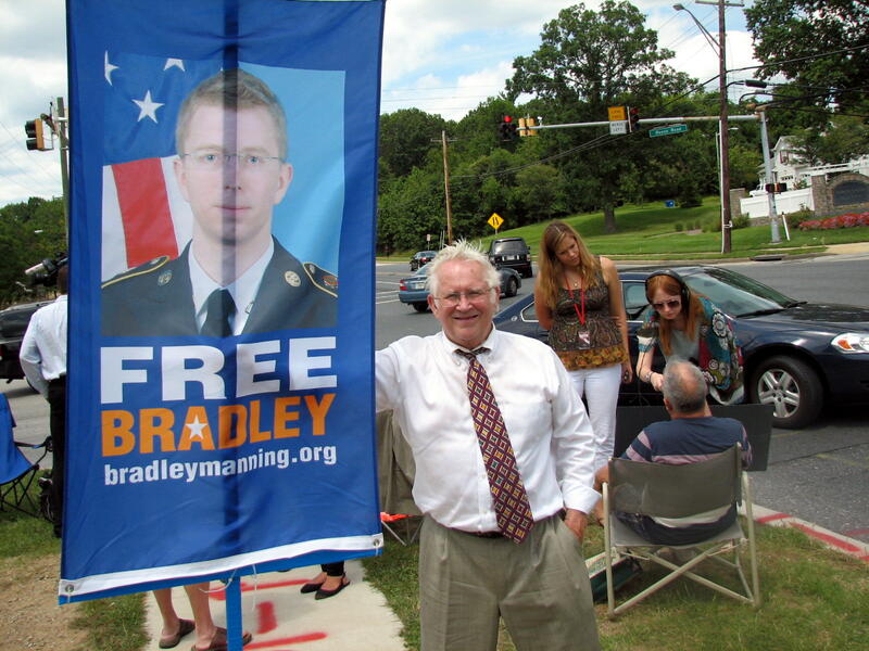 David Eberhardt at a protest for Chelsea Manning,