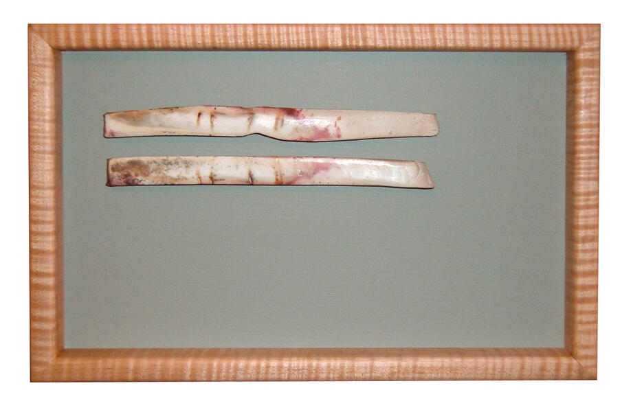 Wall piece, shards on painted wood in maple frame