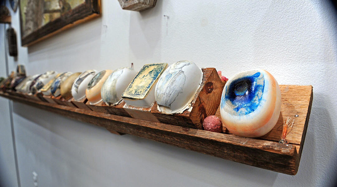 installation view, Egg Shelf