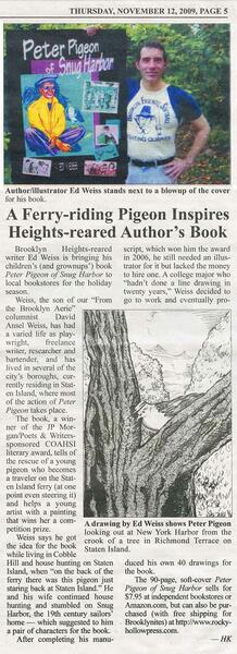 Press coverage of Peter Pigeon of Snug Harbor