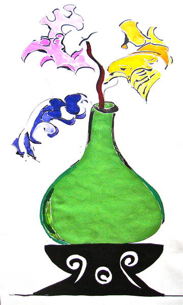 Green Vase with Flowers