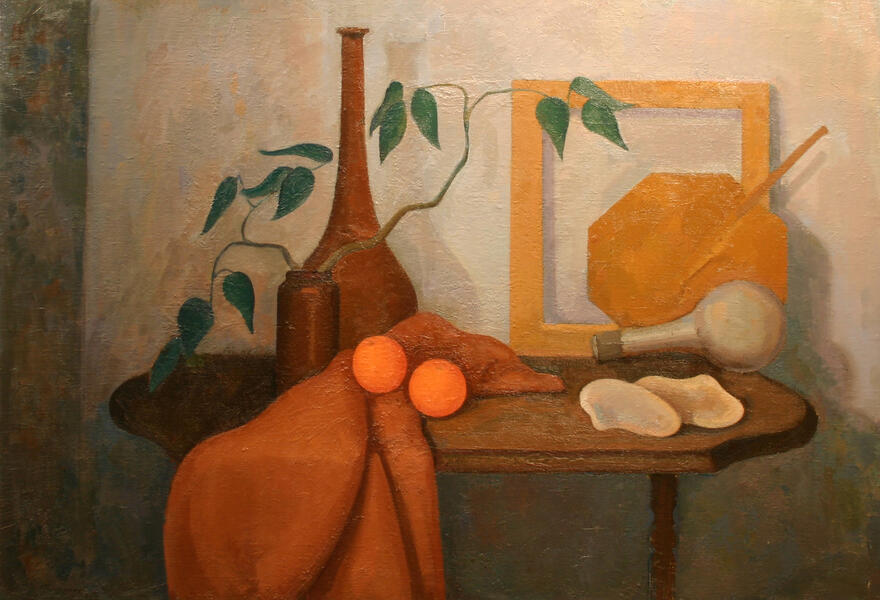 Brown Bottle with Oranges
