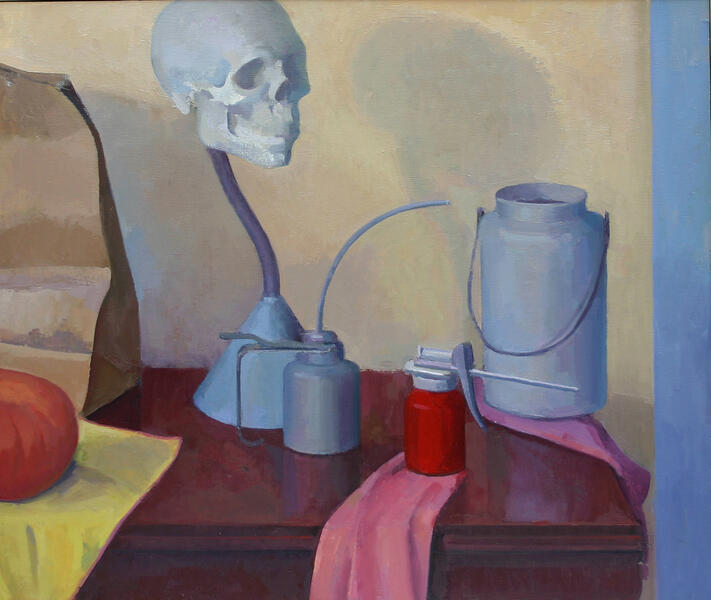 Scull with funnel and milk can