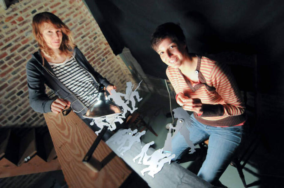 Paper cut artist Katherine Fahey and puppeteer and songwriter, ellen cherry