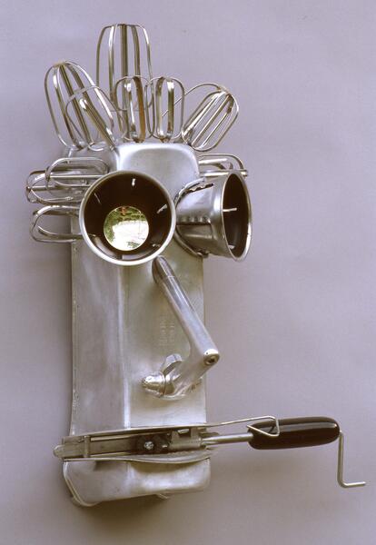 repurposed, kitchen utensils, found objects, metal, mixed media