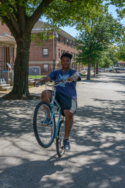 Shydi Showing Me a Wheelie by the William Mcabee Park, Baltimore, Maryland, 2015
