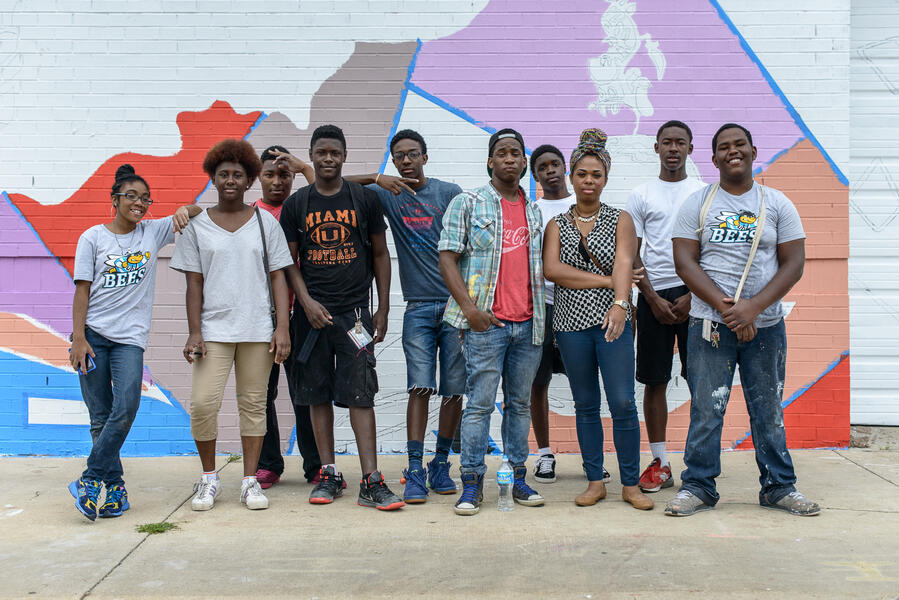 Miss Megan's Team at their Mural Site near the Urban Farm on Lorman Street, Baltimore, Maryland, 2015