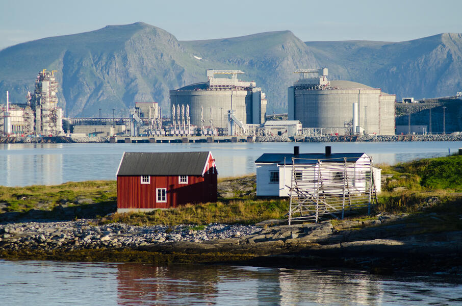 Melkøya LNG Terminal and Fishing Houses, Hammerfest, Norway 