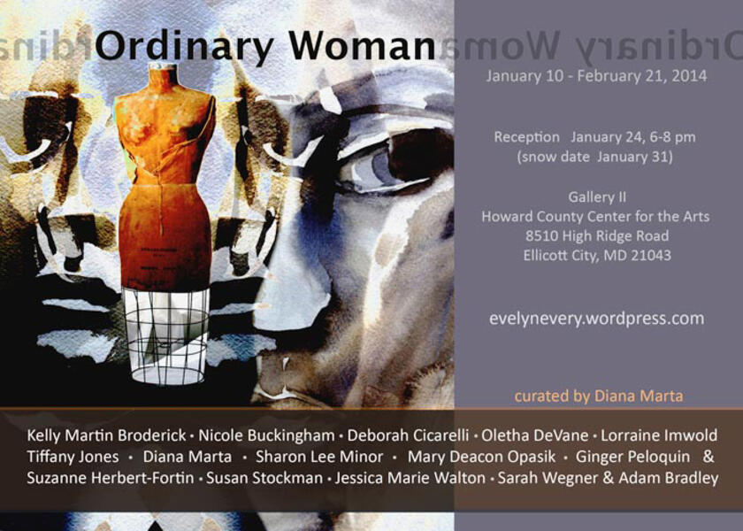 Invitation for Ordinary Woman Installation, images by Diana Marta, space and text design by Nicole Buckingham