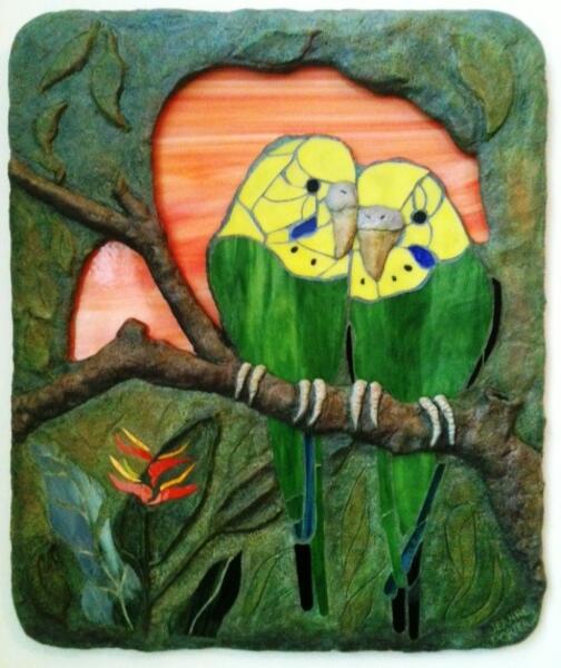 Parakeets at Sunset (Collection of Sharon Callahan)