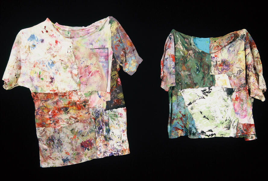 painting rag shirts, acrylic, painting, painting rags, sewing, thread, putting pieces back together, making a painting, shirts, t-shirts, sleeves, colors, paint, cleaning brushes, recycling, repurposing, painting history, wearable art, wearable paintings