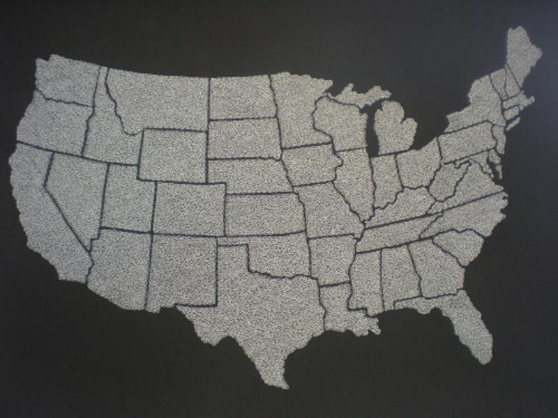 Silver US Shape with States on Black