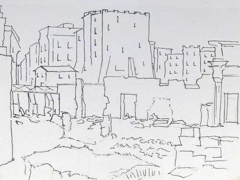 Travel Sketch - Roman Towers &amp; Ruins