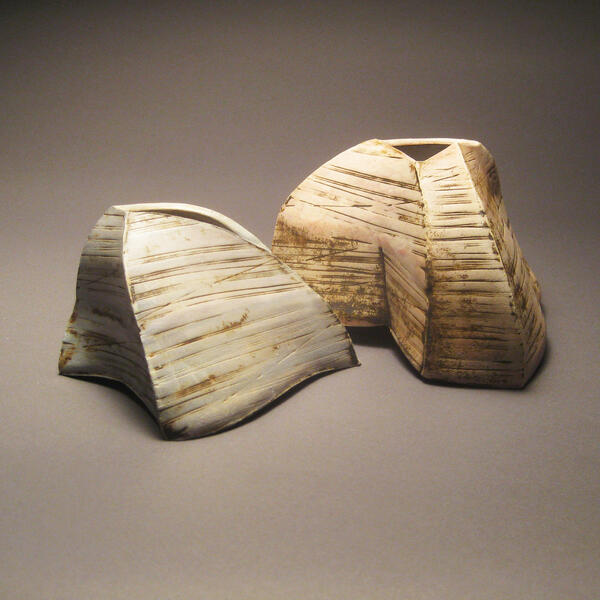 Sloped Vessel, blue &amp; white