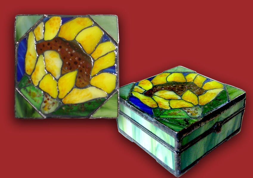 Green Box with a Sunflower Mosaic