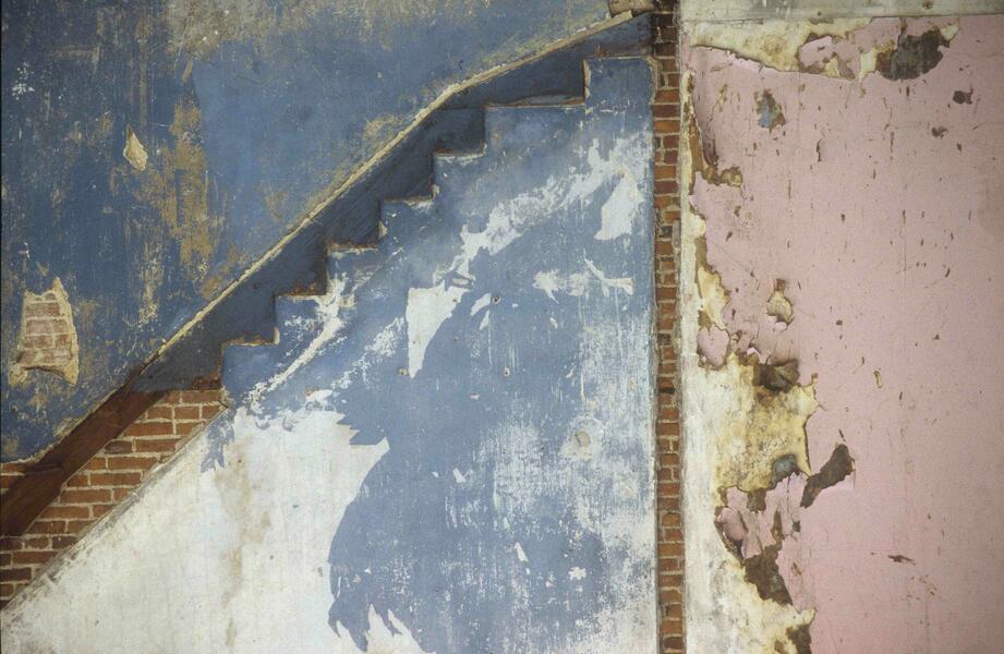 wall, steps, blue & pink