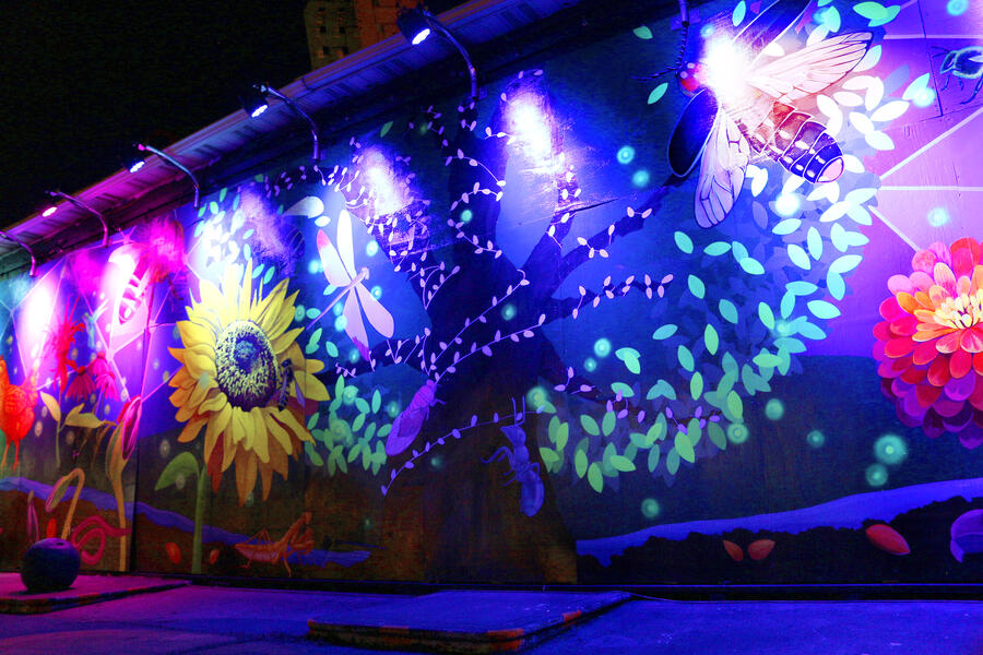 Detail of UV Light-based mural Floralume