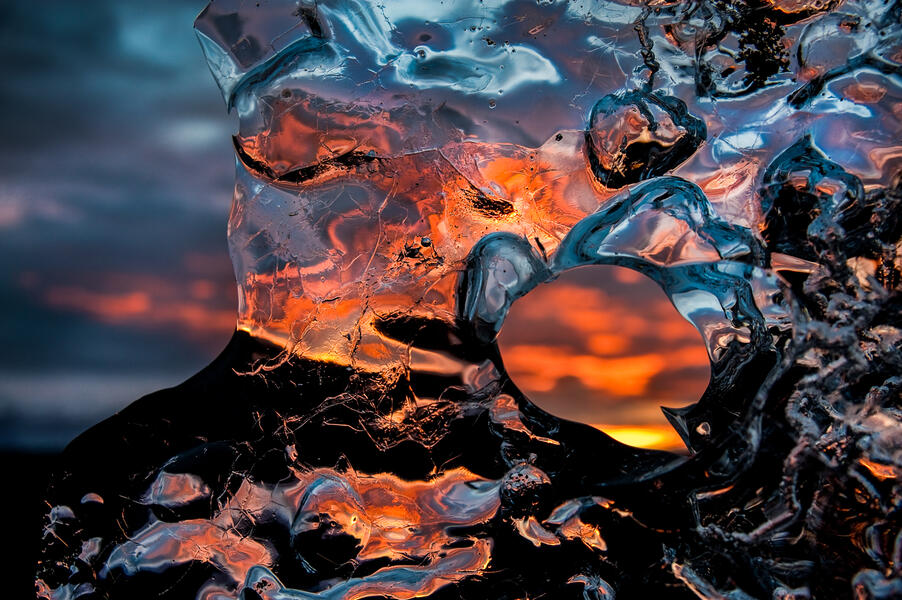 fire and ice, fire, ice, sunset, abstract, fine art photography, photography, art photography, ice, glacial, iceland, glacier, climate change, light, window
