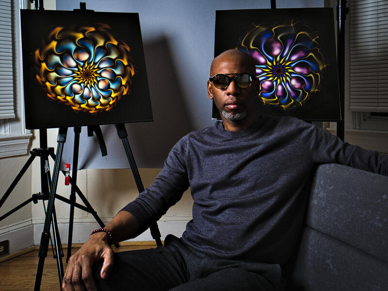 Self portrait with artwork