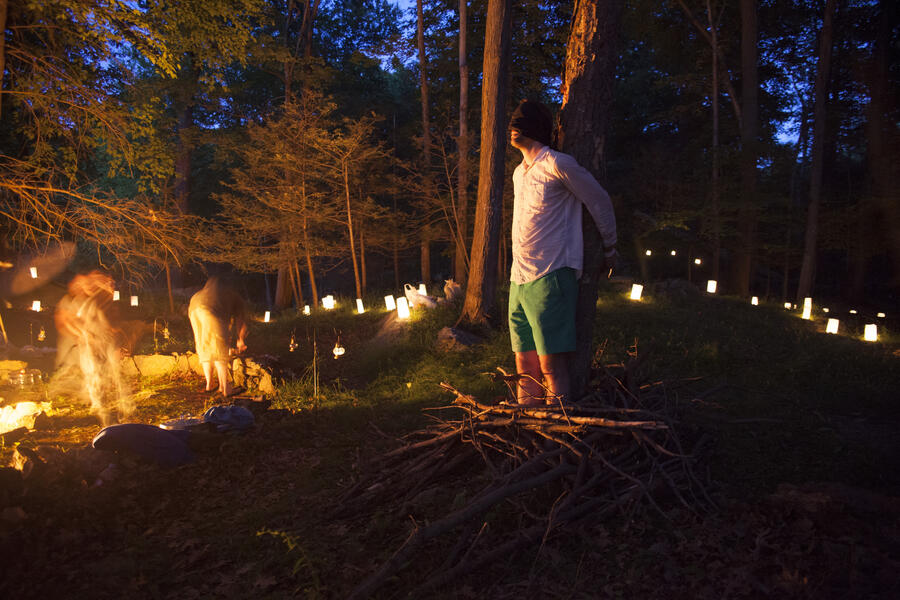 A photo of Carl Collins about to be burned at the stake. Image by Ayden LeRoux. 